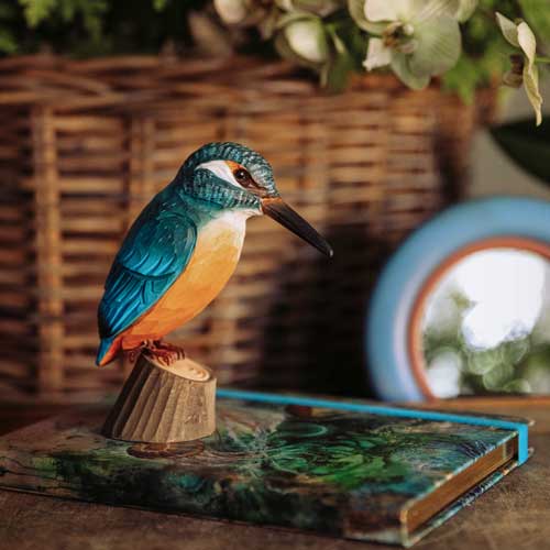 Vogel Eisvogel Lindenholz handgeschnitzt DecoBird
