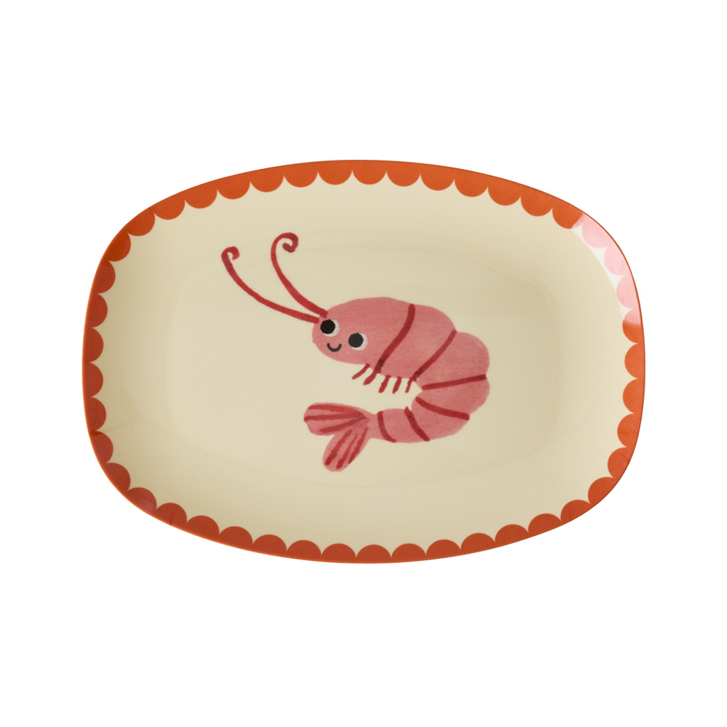 Rice Melamin Platte oval klein SHRIMP Print , ca. 16,5 x 23 cm