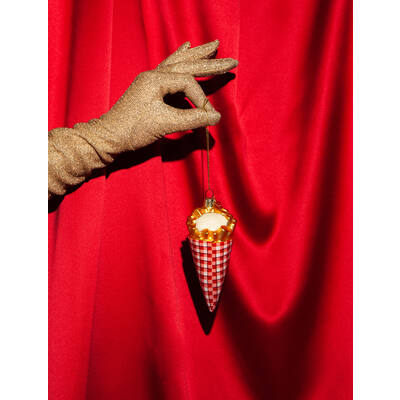 Weihnachtsanhänger Pommes mit Mayonnaise, Glas,  Höhe. ca. 11 cm 