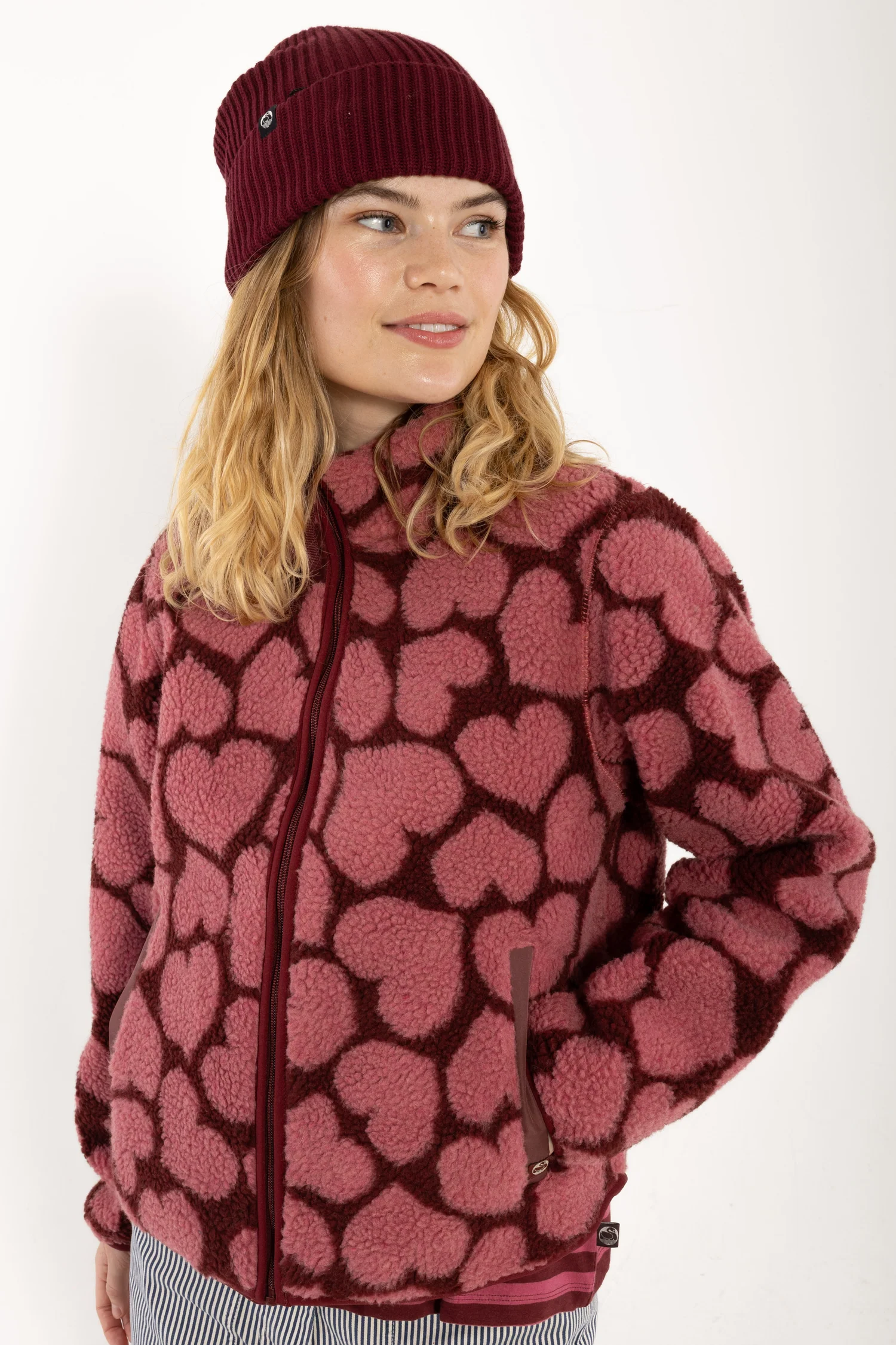 Danefae Danelabrador Fleece Zip-Up Dark Cherry HEARTTHROB, Teddy Jacke mit Herz