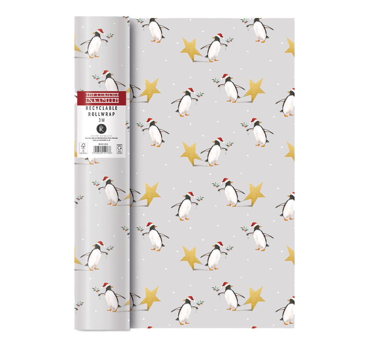 Geschenkpapier 3 Meter Rolle, Pinguin Star, 70 cm breit