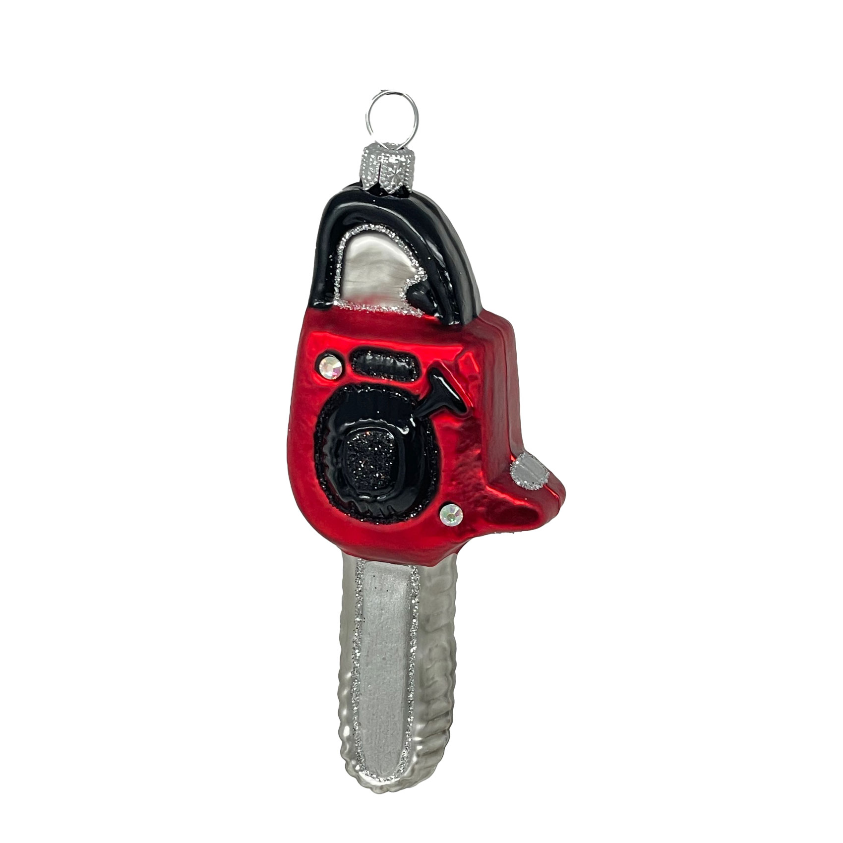 Christbaumkugel Motorsäge/Kettensäge,  Glas, ca.