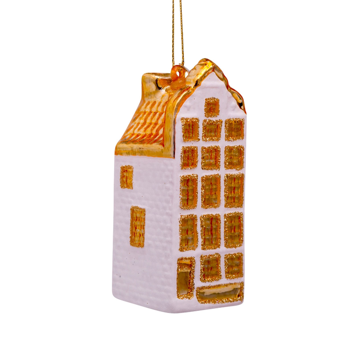 % Christbaumschmuck Holland Haus, ca.9 cm , gold-weiß 
