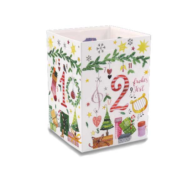 Adventskalender Karte , als Windlicht zum Aufstellen "Weihnachtsdekoration mit Zahlen "  