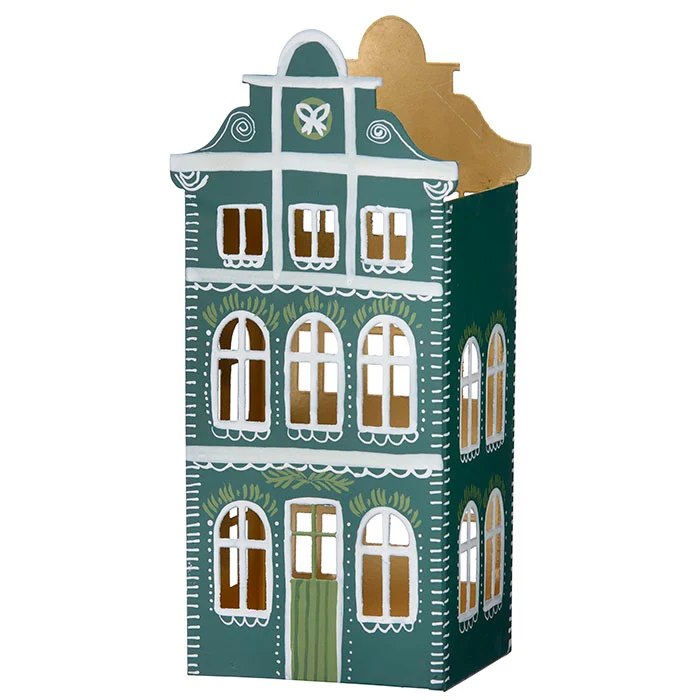 Bungalow Kerzenhalter „Stadthaus“, H 24 cm, Grün, Candle Holder Gingerbread House H24cm Forest