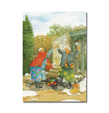 Postkarte Inge Löök "Frauen feiern die ersten Blümchen im Garten"  Löök Postkarte  