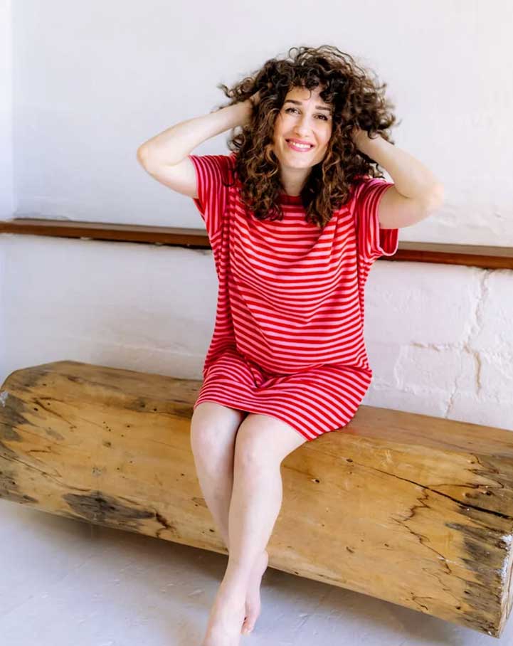 % Frottee Kleid STRIPES Rosa-Rot, Longshirt, One Size