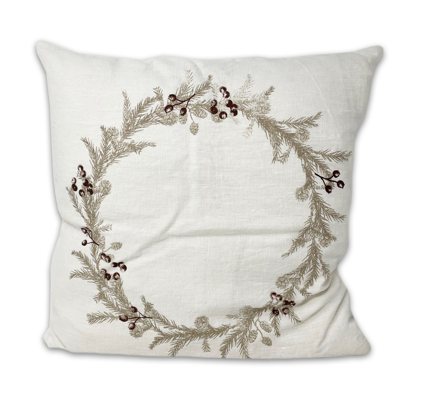 Dorothee Lehnen Leinenkissen "Kranz Spruceberry" ca. 45 x 45 cm, Uni-Leinen, off white,, handbedruckt