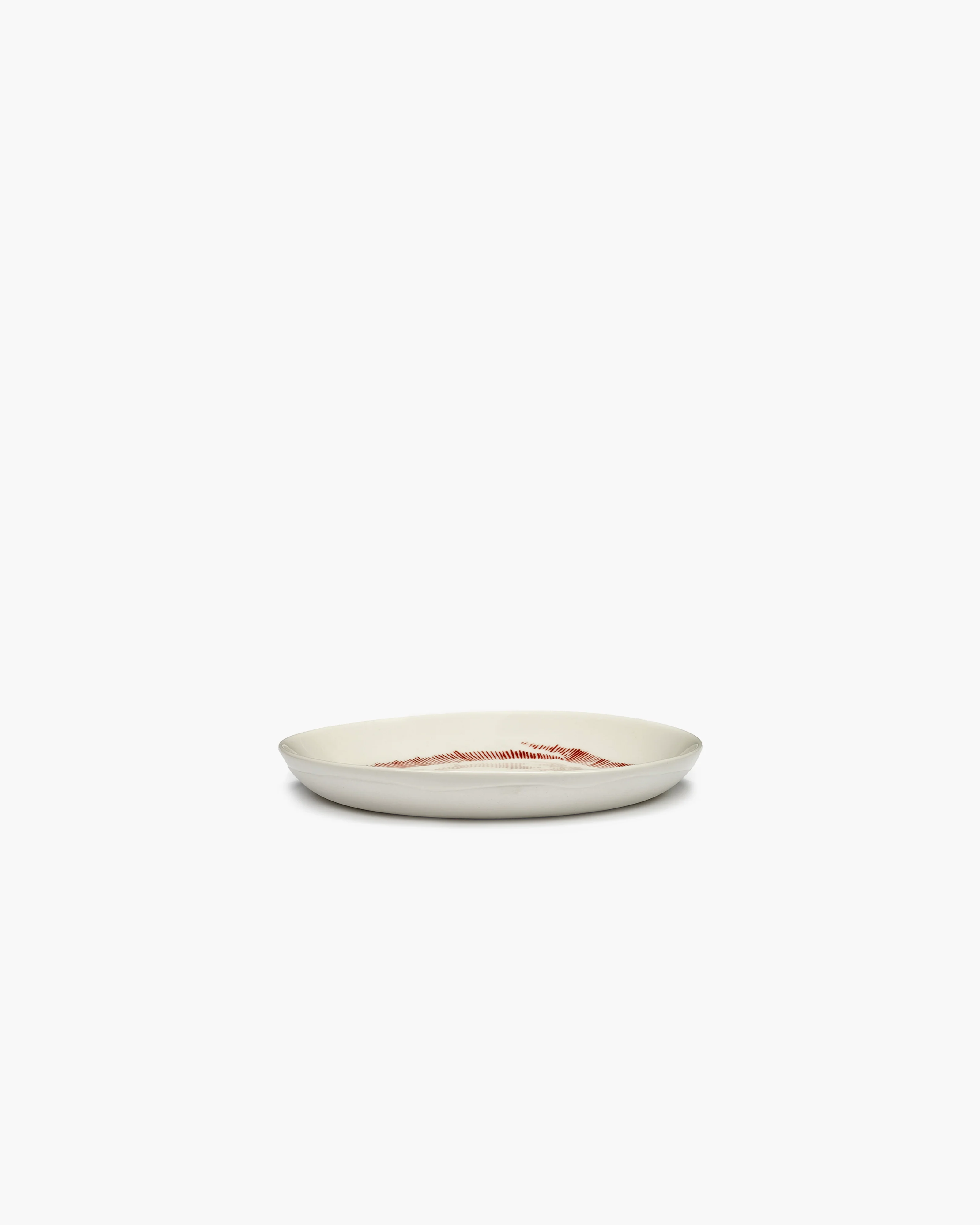 Ottolenghi Dessertteller Weiß, white swirl - red stripes, D. 16 cm, Feast  