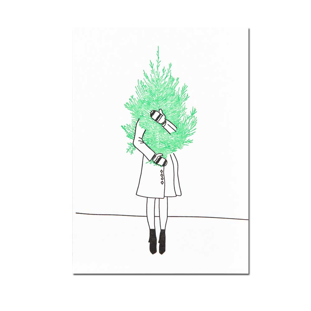 Letterpress Karte XMAS "girl with Christmas tree"mit Umschlag, handgedruckt von Studio Flash 