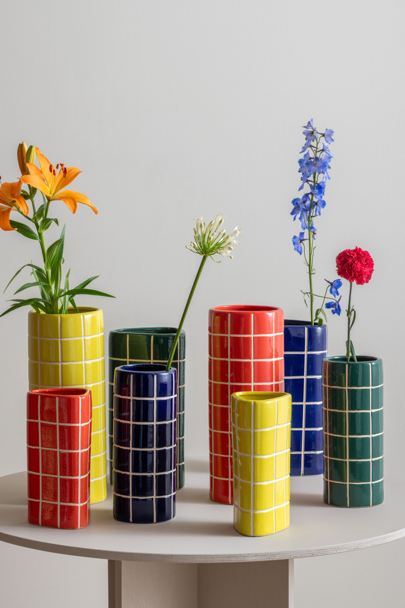 Vase Retro Fliesen Grün, Retro Tiles Triangular Large, Höhe 37 cm, D.15 cm    