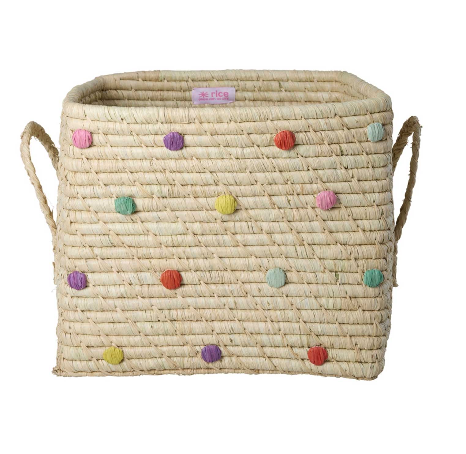 RICE Raffia Korb viereckig Dots  Glory Days Colors, ca. L30 x W30 x H25 cm