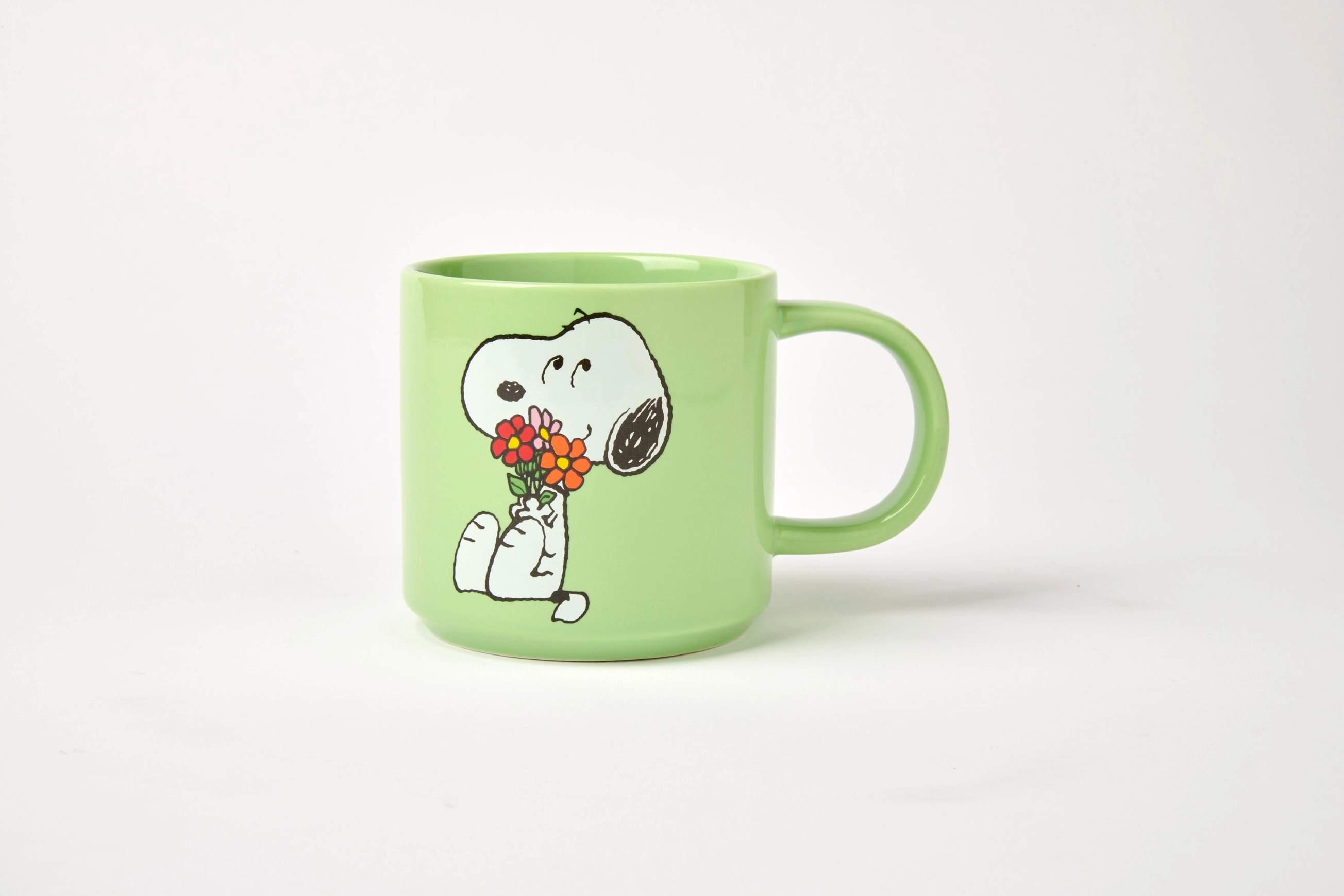 The Peanuts Becher "POSY", Snoopy & Woodstock with Flowers Tasse, ca. 330 ml  , Grün