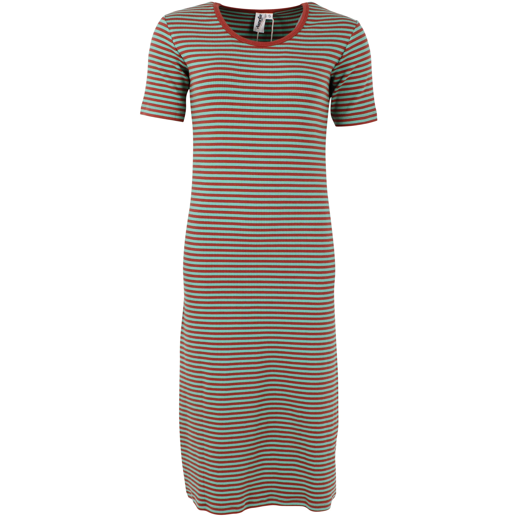 % Danefae Danicon Ribbing Dress Faded Mint/Chili, Kleid Streifen