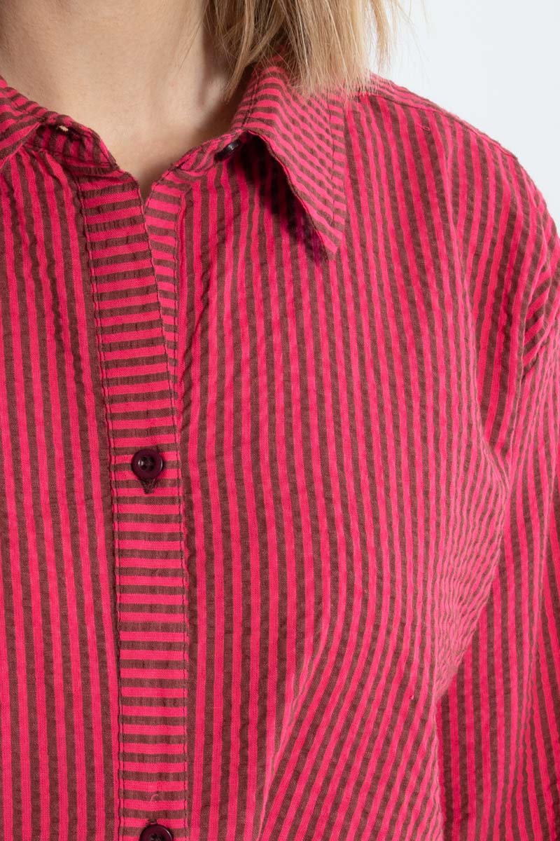 % Danefae Daneclassic Searsucker Hemd , Farbe: Dunkles Bordeaux/Power Pink