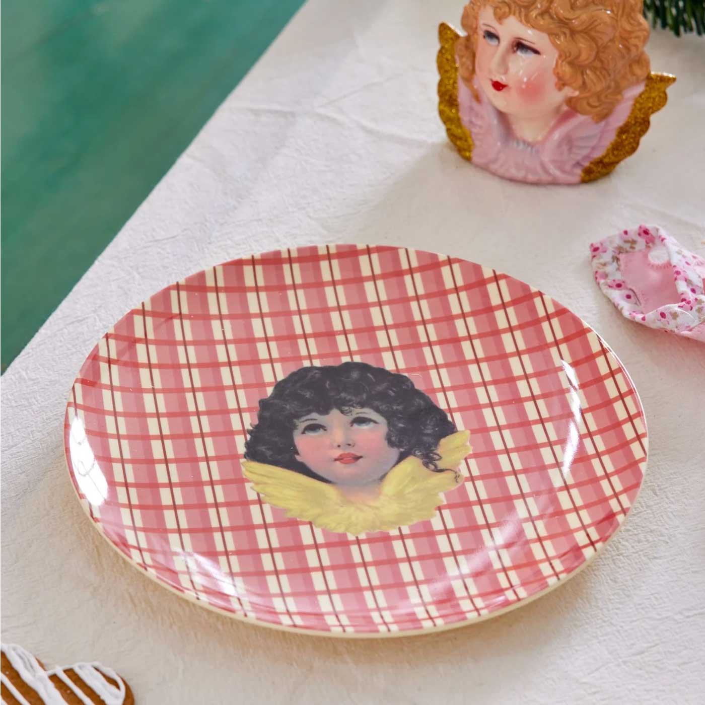 Rice Melamin XMAS Teller, Angel Print Rot , D. ca. 20 cm, Weihnachten   