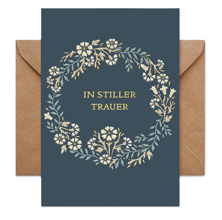 Doppelkarte mit Umschlag "In stiller Trauer" mit Goldprägung   von MORRIS & Co. 